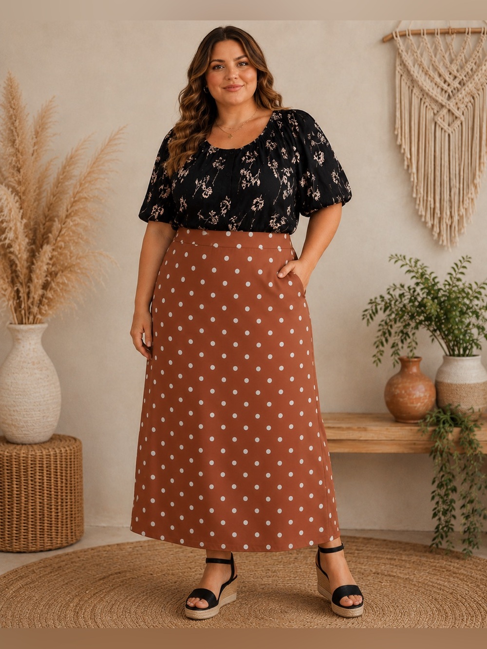 # 1️⃣ Old Navy + Ava & Viv Mixed Print Boho Bundle Outfit 🌿🤎